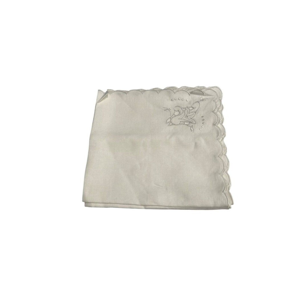 Set of 4 Vintage White Scalloped Linen Embroidered Table Napkin 22"x22"